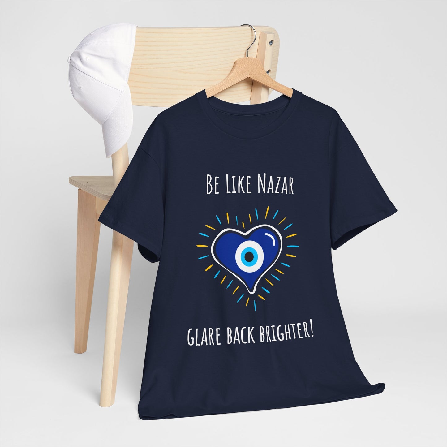 'Be Like Nazar Glare Back Brighter' Evil-Eye T-shirt, Eye-Catching Unisex Tee with Positive Vibes, Perfect for Gifts, Casual Wear and Festivals