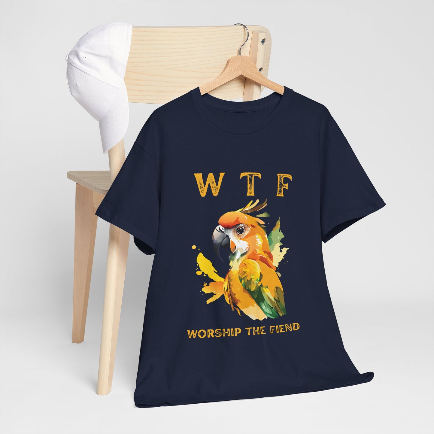 WTF Parrot Sun Conure Unisex Heavy Cotton Tee, Funny Graphic Shirt, Casual Wear, Gift for Animal Lovers, Unique T-Shirt