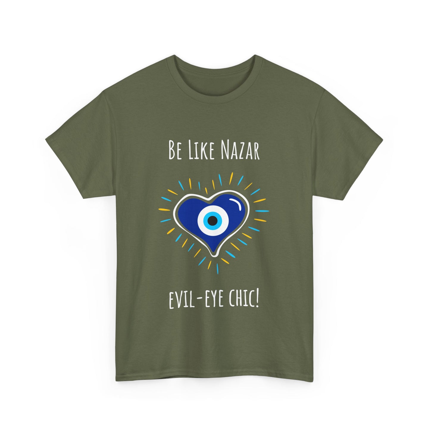 'Be Like Nazar Evil-Eye Chic' Lucky Eye Heart Unisex Heavy Cotton Tee, Cute T-Shirt, Gift for Him/Her, Casual Wear