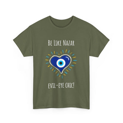 'Be Like Nazar Evil-Eye Chic' Lucky Eye Heart Unisex Heavy Cotton Tee, Cute T-Shirt, Gift for Him/Her, Casual Wear