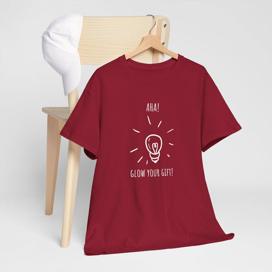 'Aha! Glow Your Gift!' Unisex Heavy Cotton Tee - Fun Graphic Shirt, Gift for Friends, Lightbulb Design, Custom Casual Wear