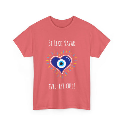 'Be Like Nazar Evil-Eye Chic' Lucky Eye Heart Unisex Heavy Cotton Tee, Cute T-Shirt, Gift for Him/Her, Casual Wear
