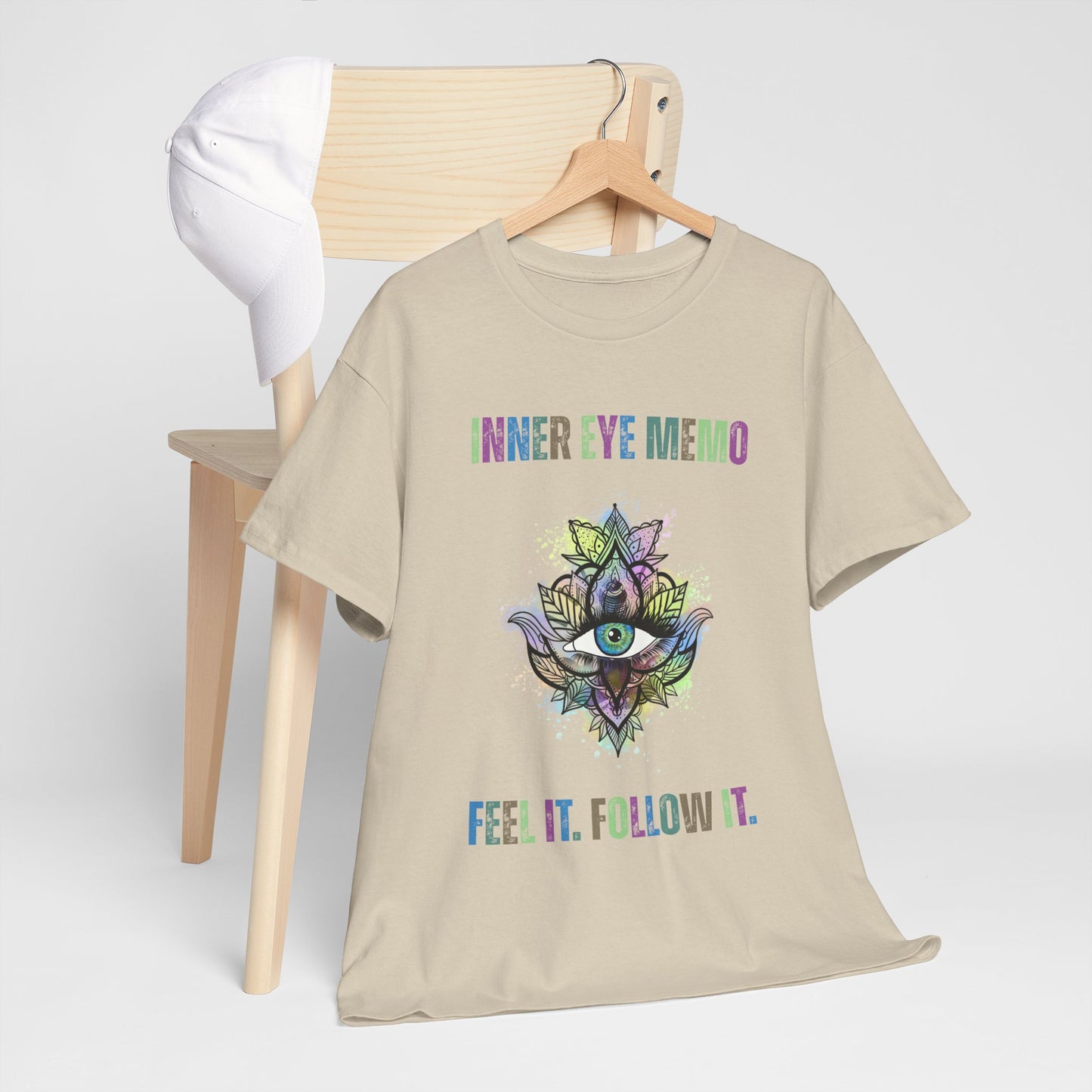 Inner Eye Memo Feel It Follow It Unisex Heavy Cotton T-Shirt, Meditation Shirt, Boho Tee, Mindfulness Apparel, Gift for Yoga Lovers