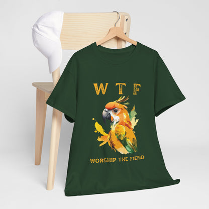 WTF Parrot Sun Conure Unisex Heavy Cotton Tee, Funny Graphic Shirt, Casual Wear, Gift for Animal Lovers, Unique T-Shirt