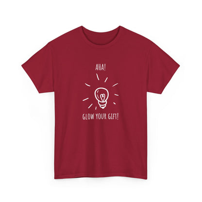 'Aha! Glow Your Gift!' Unisex Heavy Cotton Tee - Fun Graphic Shirt, Gift for Friends, Lightbulb Design, Custom Casual Wear