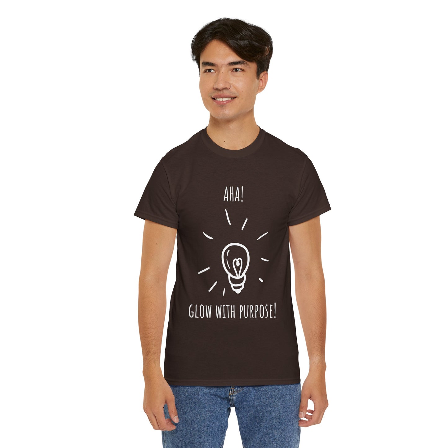 'Aha! Glow With Purpose' Unisex Heavy Cotton Tee, Inspirational Shirt, Motivational Tee, Gift for Creatives, Unique T-Shirt