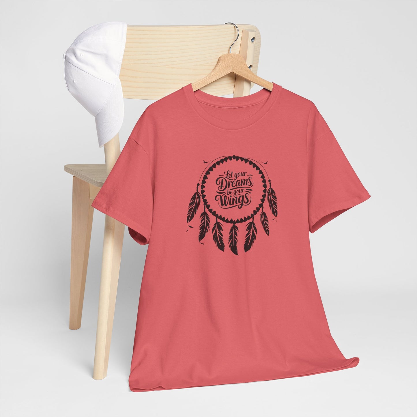 'Let Your Dreams Be Your Wings' Dreams & Wings Unisex Heavy Cotton Tee - Boho T-Shirt, Gift for Dreamers, Spiritual Apparel