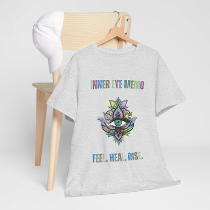 Inner Eye Memo Feel Heal Rise Unisex Heavy Cotton Tee, Spiritual Shirt, Boho T-Shirt for Yoga, Meditation Gift