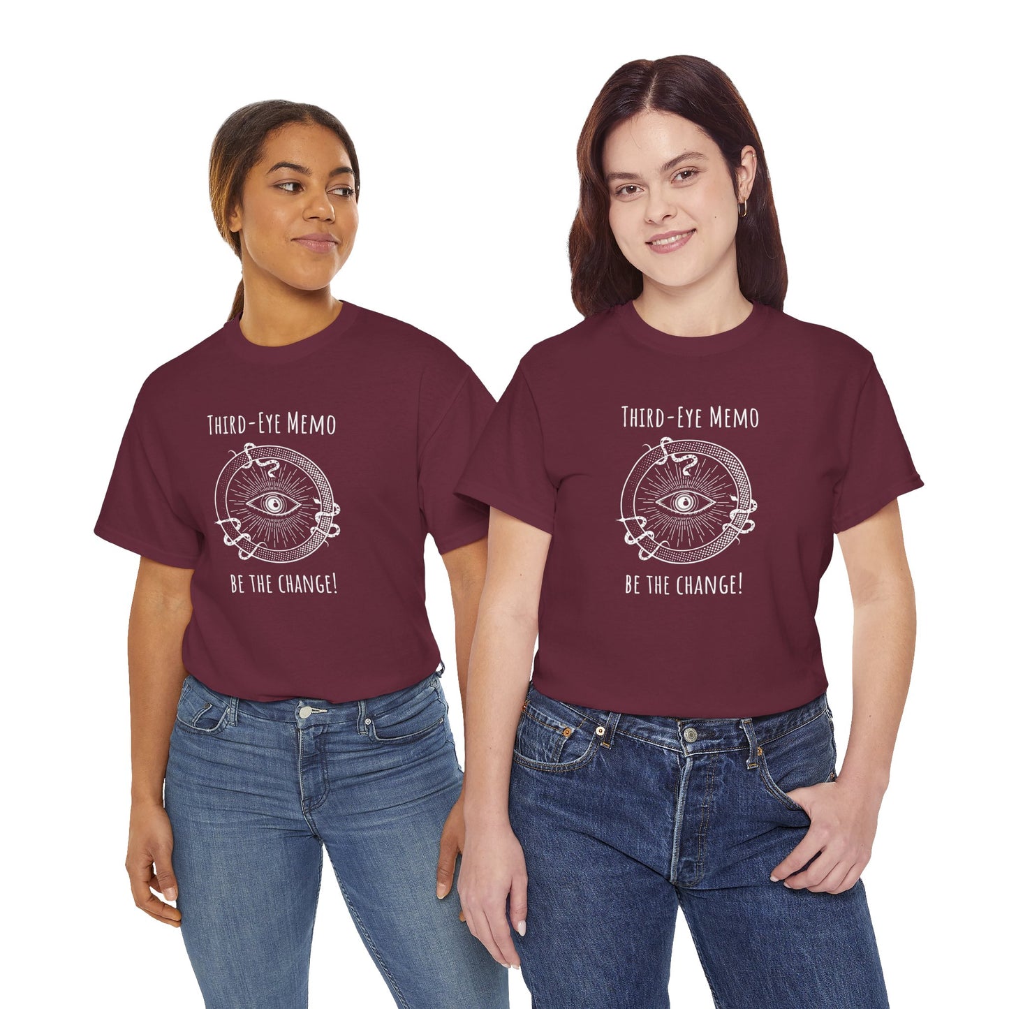 'Third Eye Memo - Be The Change!' Unisex Heavy Cotton Tee with Inspiring Design Spirit Tee for Positive Vibes, Gift for Dreamers, Meditation T-Shirt