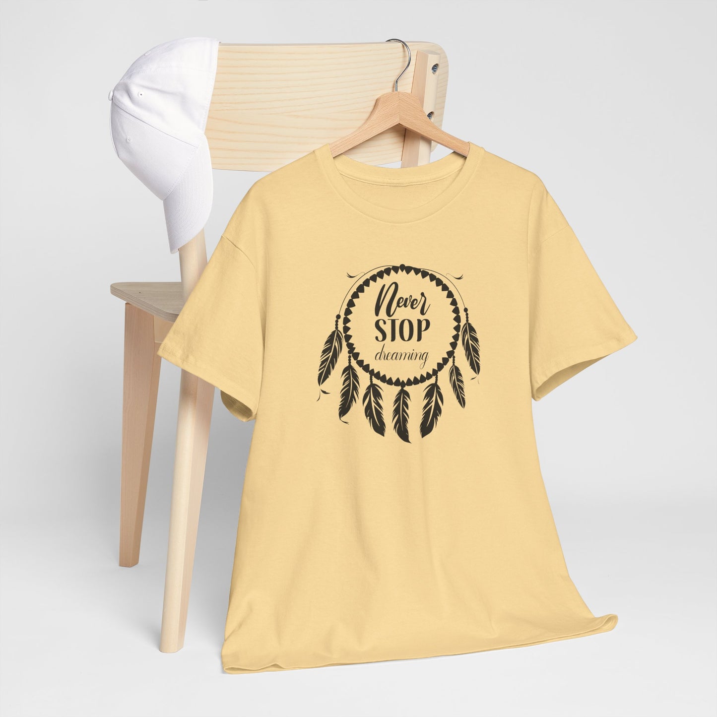 Never Stop Dreaming Dream Catcher Motivational Tee - Unisex Heavy Cotton Shirt, Inspirational Gift for Dreamers