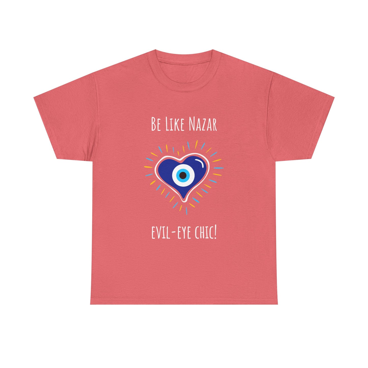 'Be Like Nazar Evil-Eye Chic' Lucky Eye Heart Unisex Heavy Cotton Tee, Cute T-Shirt, Gift for Him/Her, Casual Wear