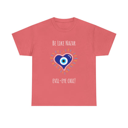 'Be Like Nazar Evil-Eye Chic' Lucky Eye Heart Unisex Heavy Cotton Tee, Cute T-Shirt, Gift for Him/Her, Casual Wear
