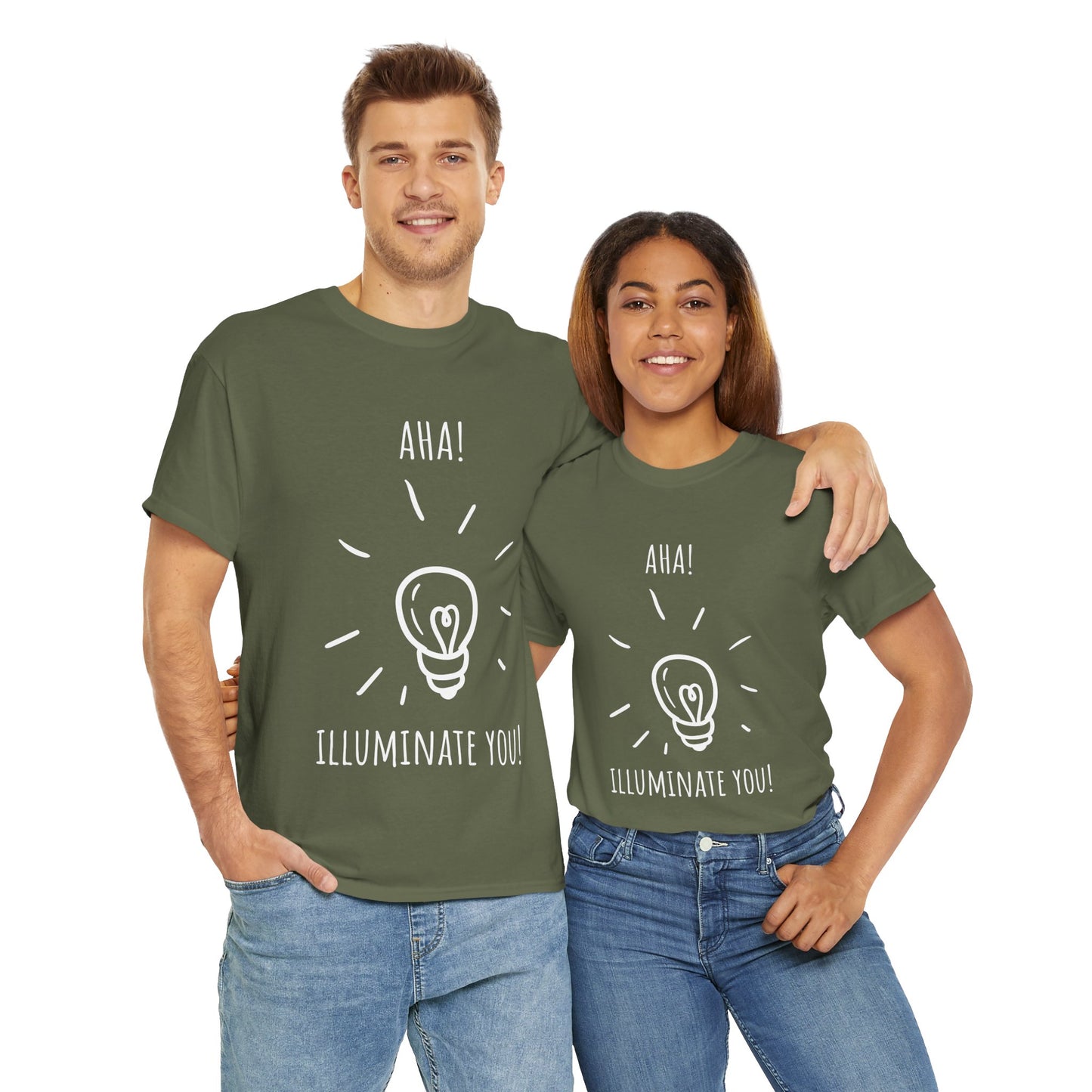 'Aha! Illuminate You' Unisex Heavy Cotton Tee | Funny Graphic Tee for Bright Ideas, Gift for Friends, Creative Shirt