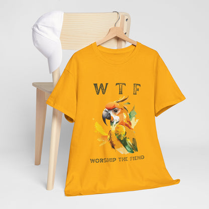 WTF Parrot Sun Conure Unisex Heavy Cotton Tee, Funny Graphic Shirt, Casual Wear, Gift for Animal Lovers, Unique T-Shirt