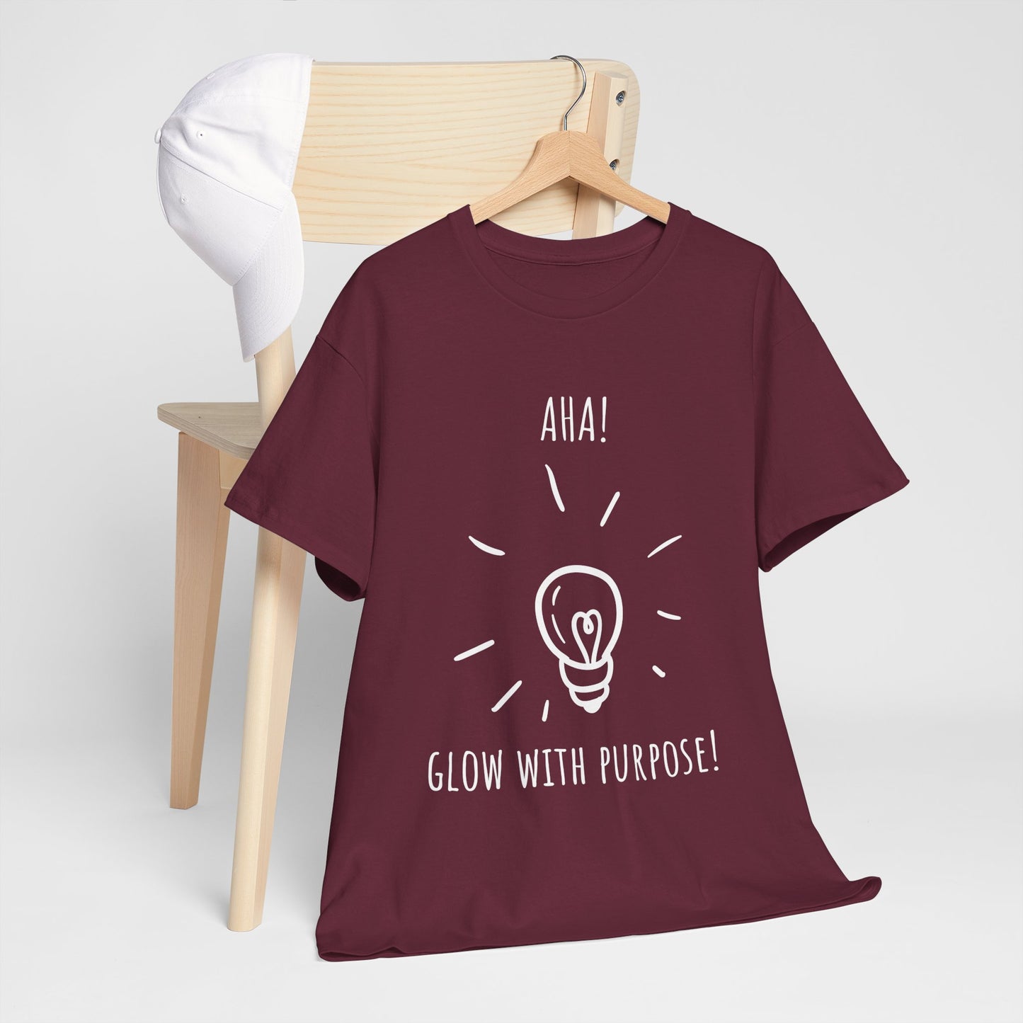'Aha! Glow With Purpose' Unisex Heavy Cotton Tee, Inspirational Shirt, Motivational Tee, Gift for Creatives, Unique T-Shirt