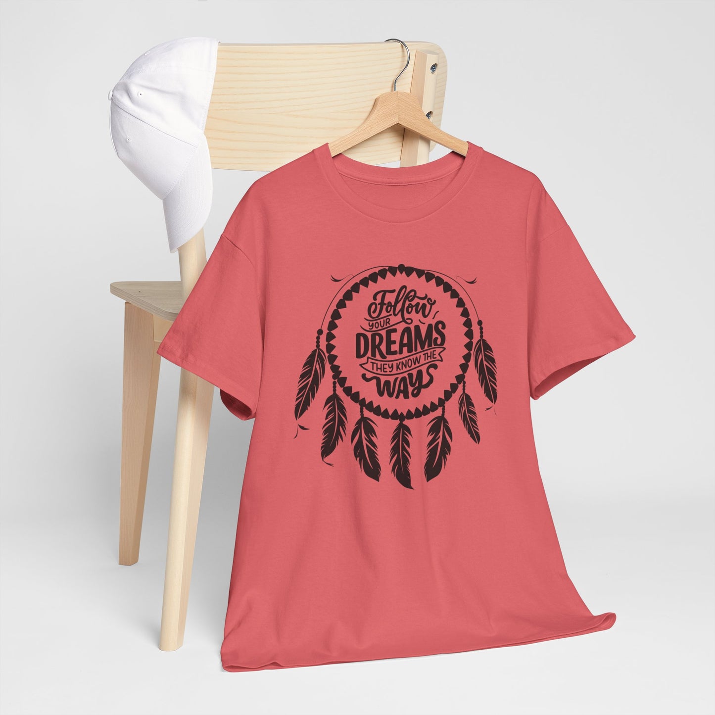 Follow Your Dreams They Know The Way Dream Catcher Unisex Heavy Cotton Tee, Inspirational Graphic T-Shirt, Positive Vibes Apparel, Boho Style Gift
