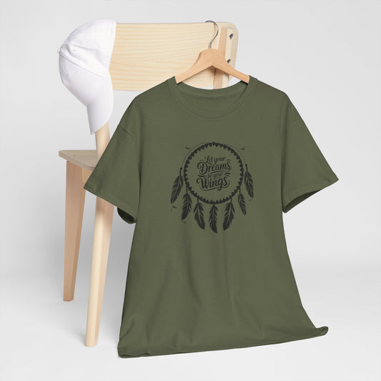 'Let Your Dreams Be Your Wings' Dreams & Wings Unisex Heavy Cotton Tee - Boho T-Shirt, Gift for Dreamers, Spiritual Apparel