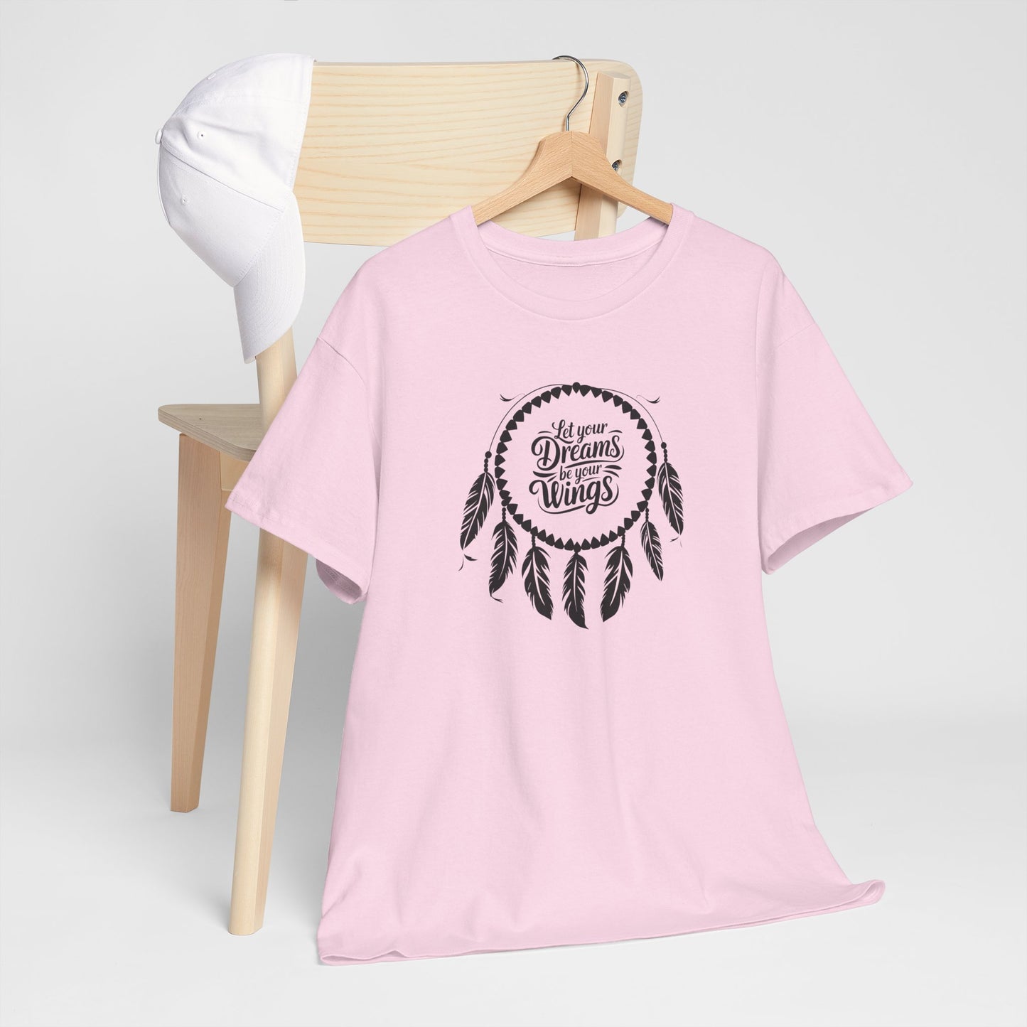 'Let Your Dreams Be Your Wings' Dreams & Wings Unisex Heavy Cotton Tee - Boho T-Shirt, Gift for Dreamers, Spiritual Apparel