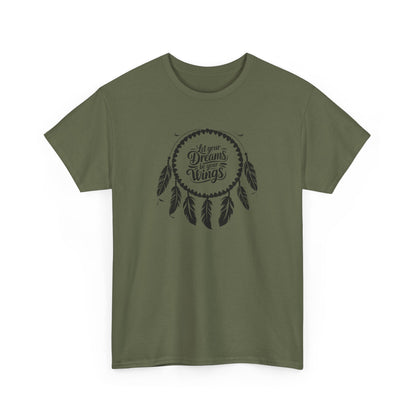'Let Your Dreams Be Your Wings' Dreams & Wings Unisex Heavy Cotton Tee - Boho T-Shirt, Gift for Dreamers, Spiritual Apparel