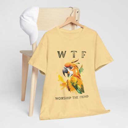 WTF Parrot Sun Conure Unisex Heavy Cotton Tee, Funny Graphic Shirt, Casual Wear, Gift for Animal Lovers, Unique T-Shirt