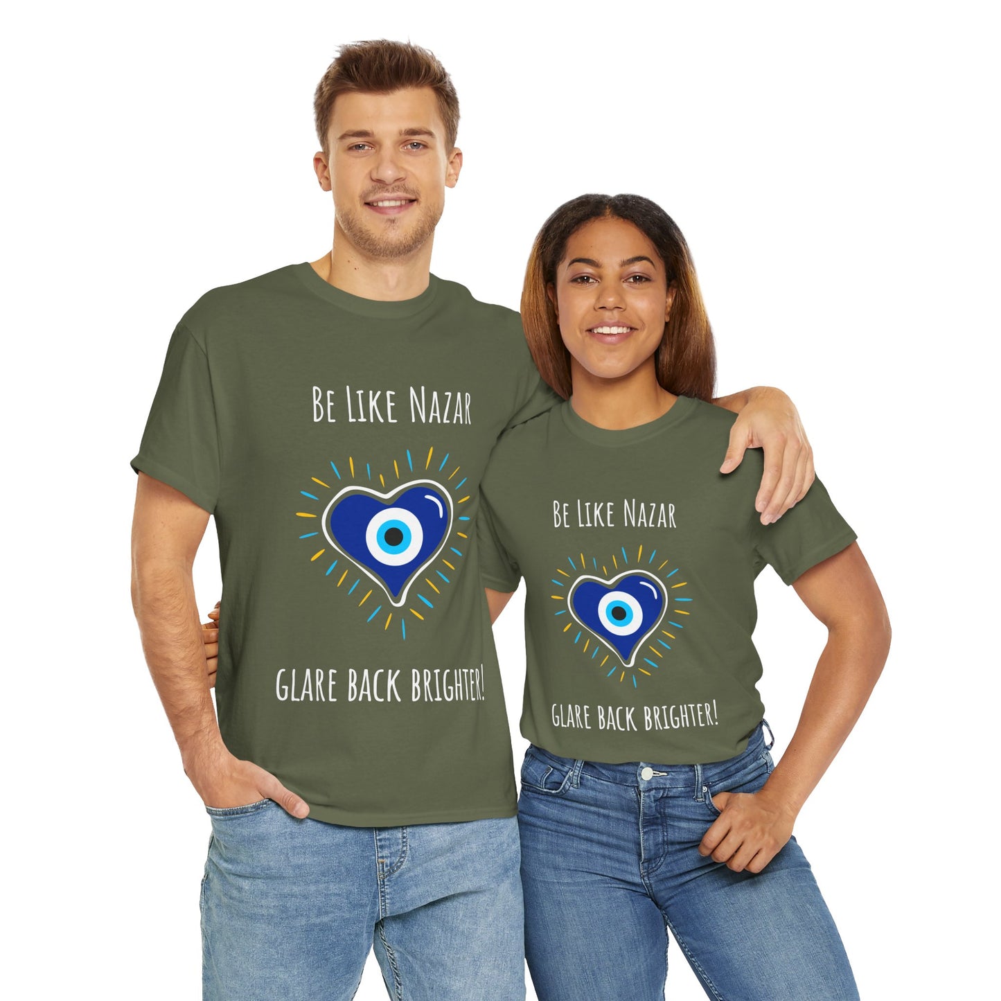'Be Like Nazar Glare Back Brighter' Evil-Eye T-shirt, Eye-Catching Unisex Tee with Positive Vibes, Perfect for Gifts, Casual Wear and Festivals