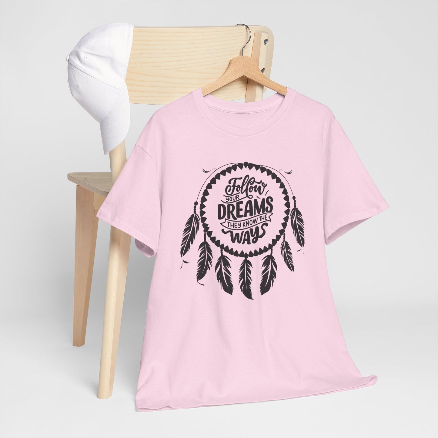 Follow Your Dreams They Know The Way Dream Catcher Unisex Heavy Cotton Tee, Inspirational Graphic T-Shirt, Positive Vibes Apparel, Boho Style Gift