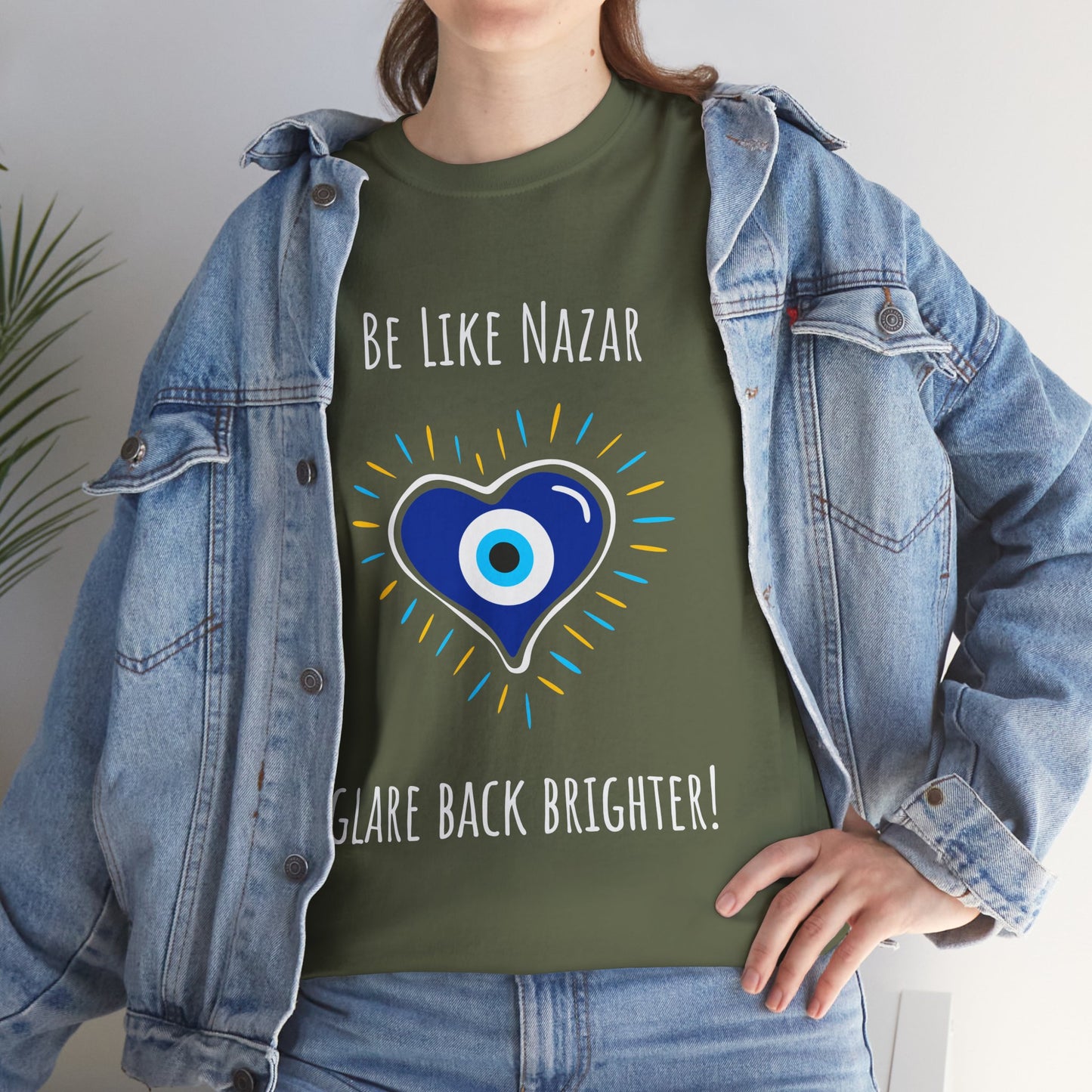 'Be Like Nazar Glare Back Brighter' Evil-Eye T-shirt, Eye-Catching Unisex Tee with Positive Vibes, Perfect for Gifts, Casual Wear and Festivals