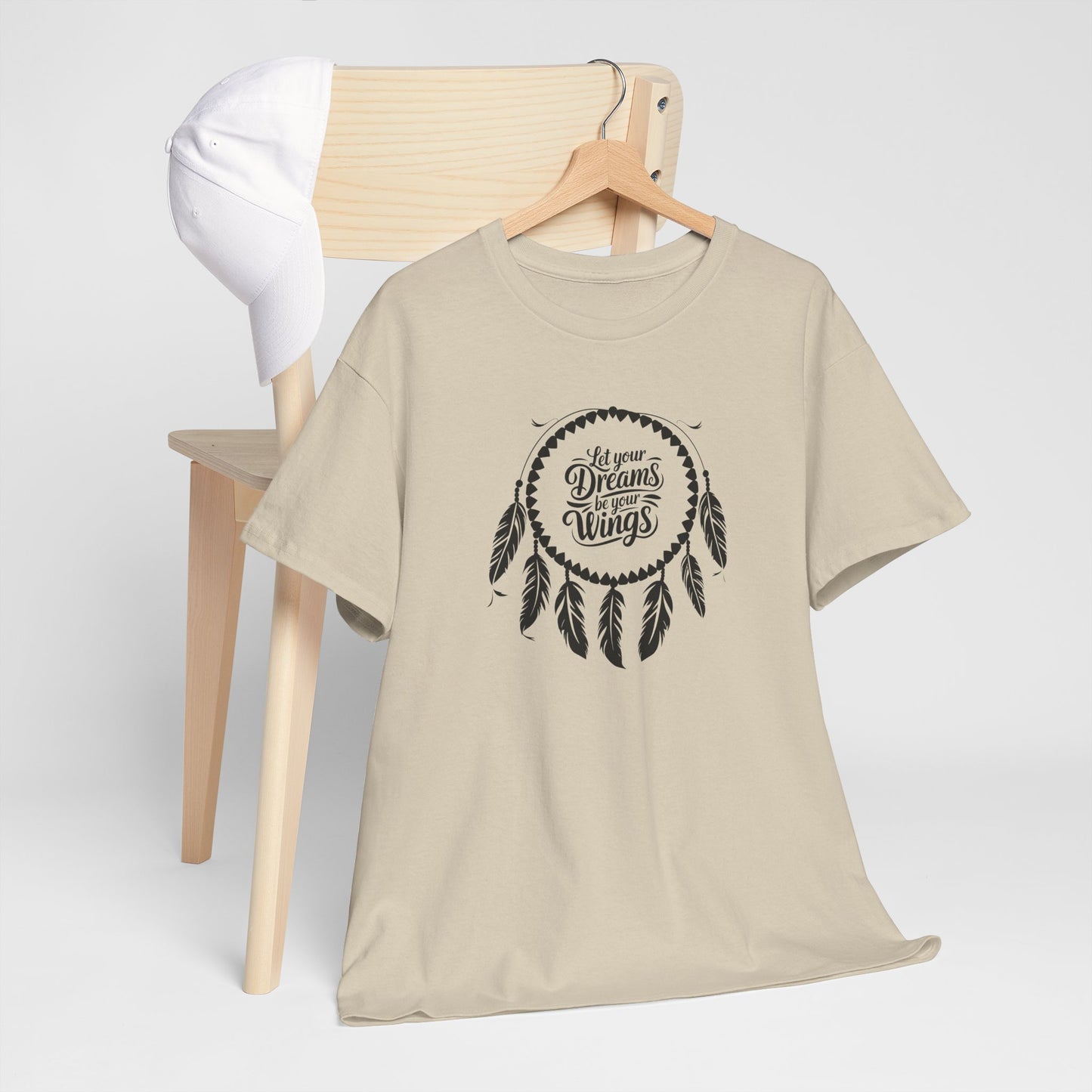 'Let Your Dreams Be Your Wings' Dreams & Wings Unisex Heavy Cotton Tee - Boho T-Shirt, Gift for Dreamers, Spiritual Apparel