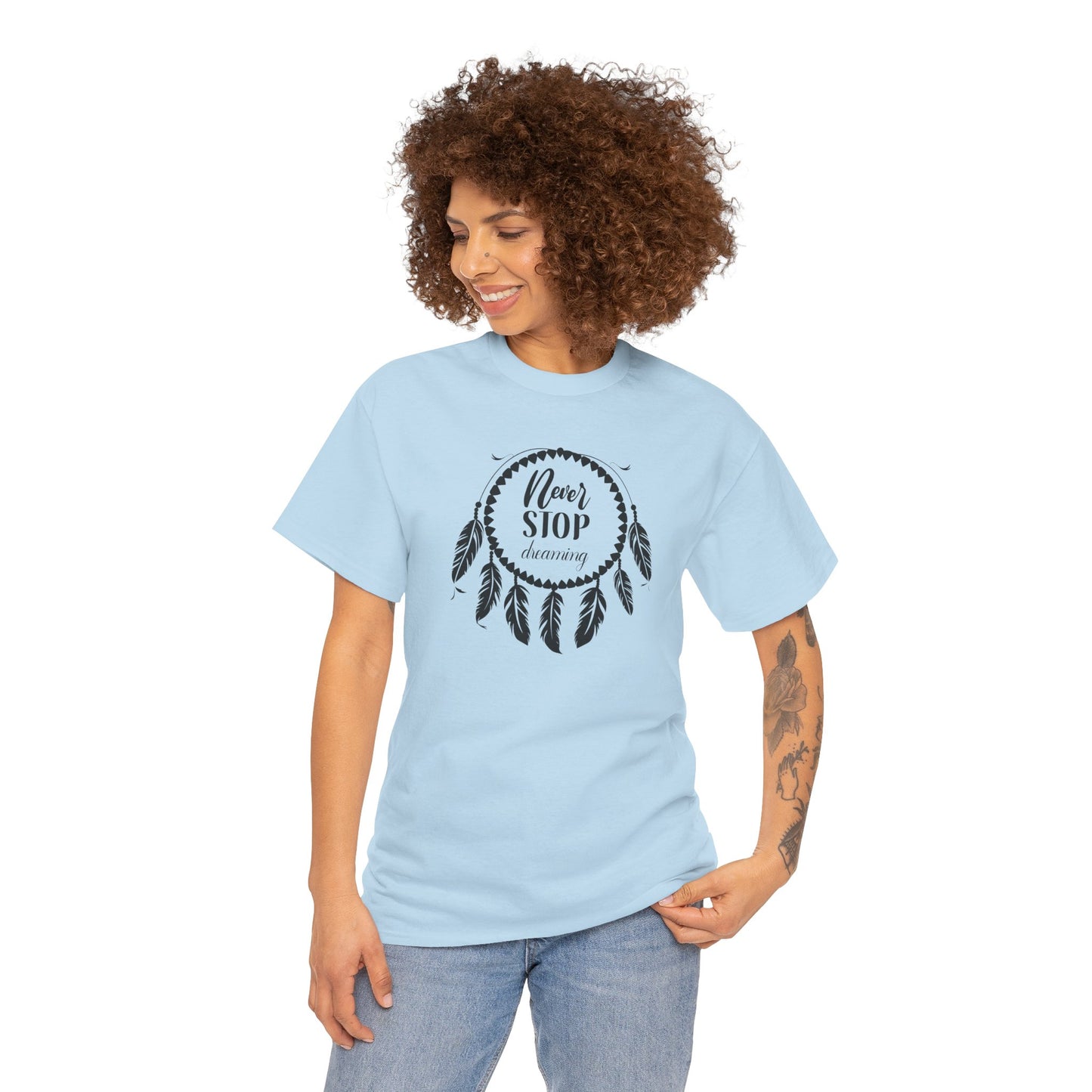 Never Stop Dreaming Dream Catcher Motivational Tee - Unisex Heavy Cotton Shirt, Inspirational Gift for Dreamers