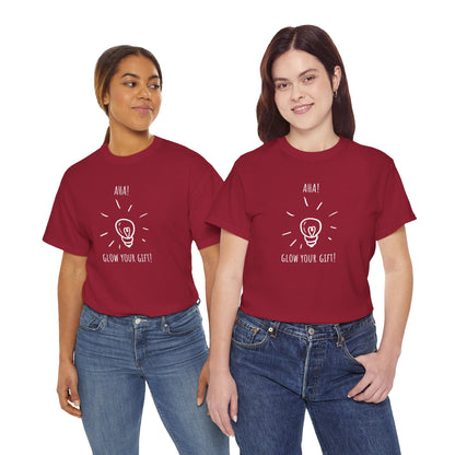 'Aha! Glow Your Gift!' Unisex Heavy Cotton Tee - Fun Graphic Shirt, Gift for Friends, Lightbulb Design, Custom Casual Wear