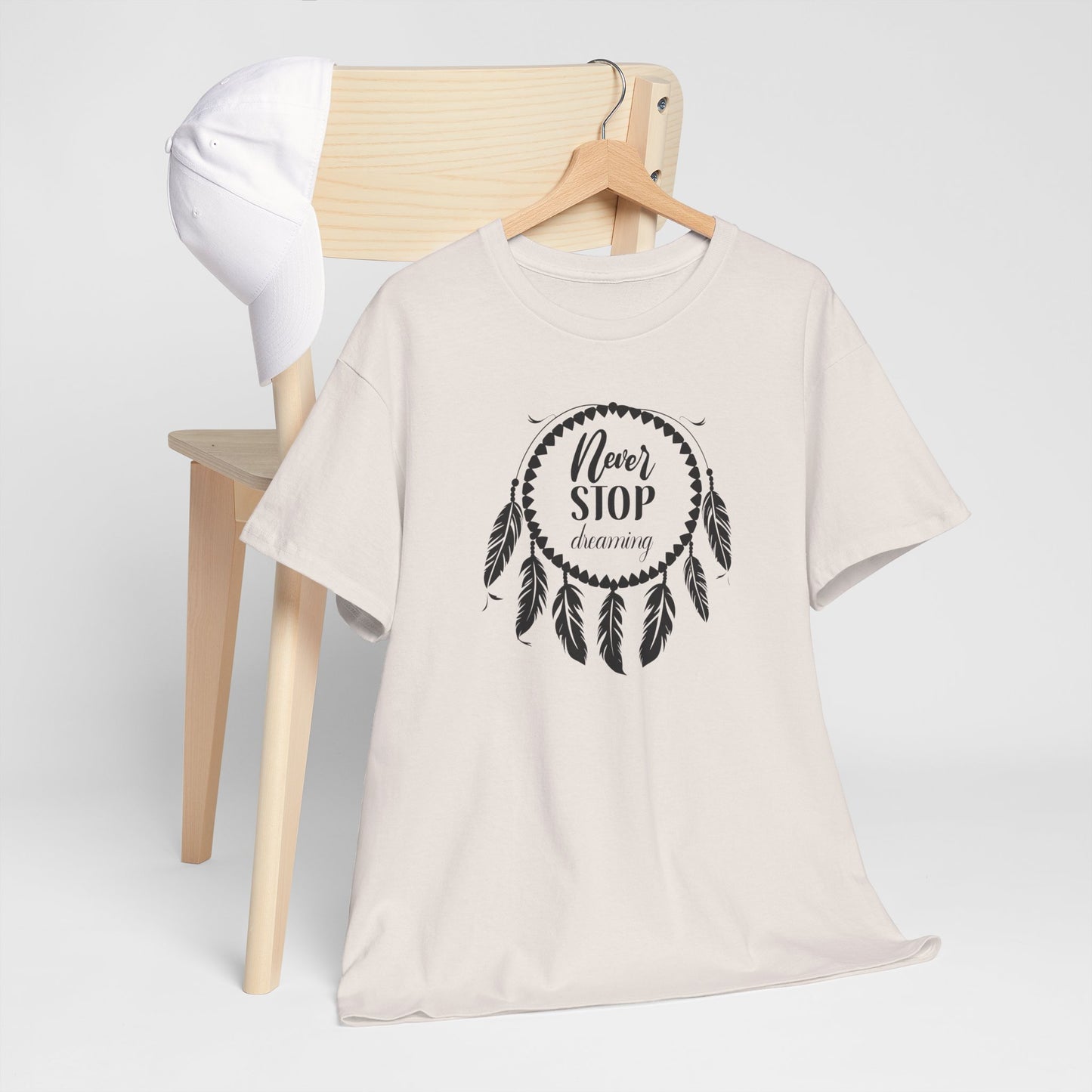 Never Stop Dreaming Dream Catcher Motivational Tee - Unisex Heavy Cotton Shirt, Inspirational Gift for Dreamers