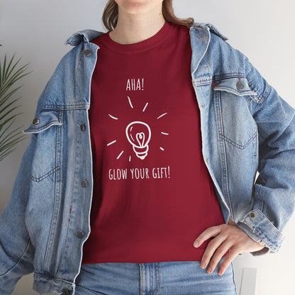 'Aha! Glow Your Gift!' Unisex Heavy Cotton Tee - Fun Graphic Shirt, Gift for Friends, Lightbulb Design, Custom Casual Wear