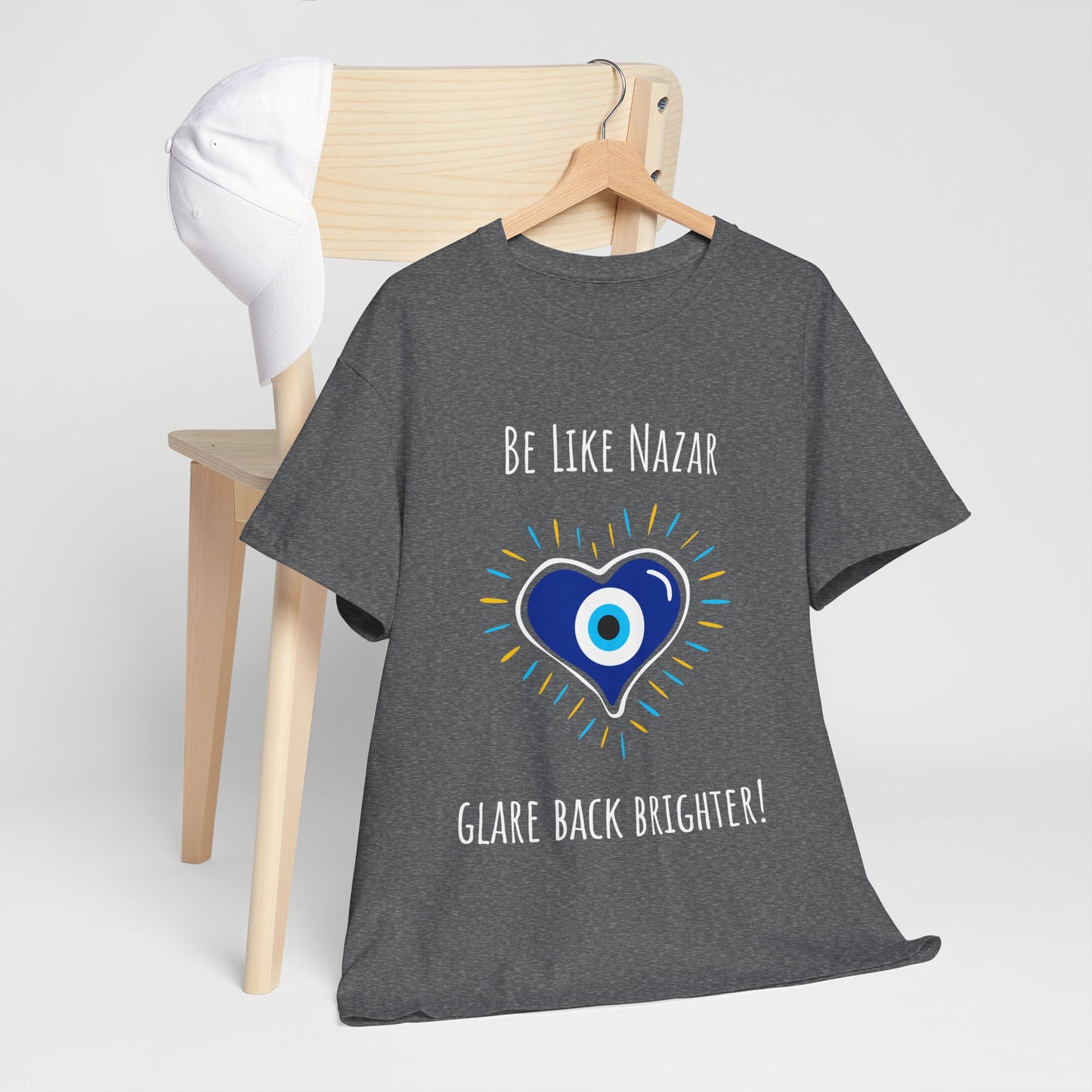 'Be Like Nazar Glare Back Brighter' Evil-Eye T-shirt, Eye-Catching Unisex Tee with Positive Vibes, Perfect for Gifts, Casual Wear and Festivals