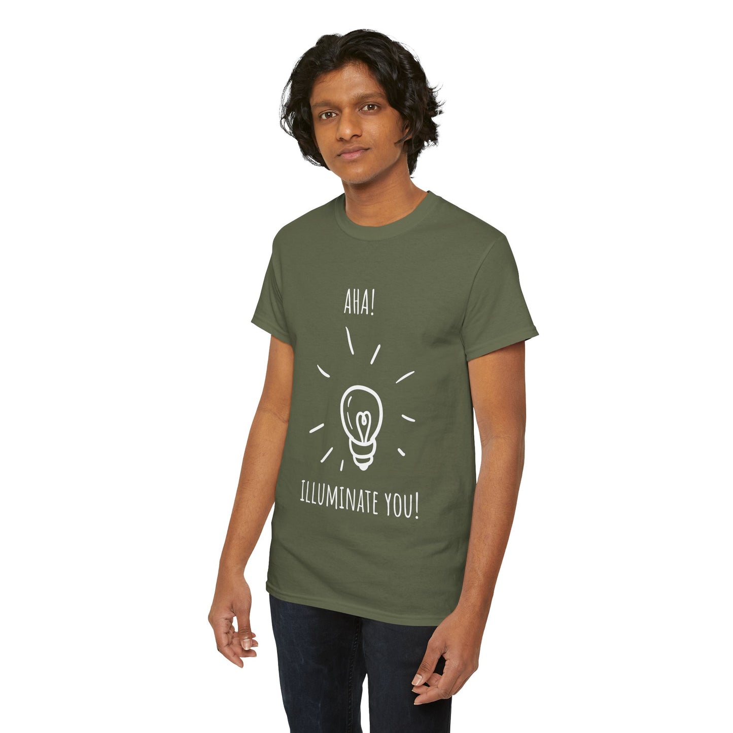 'Aha! Illuminate You' Unisex Heavy Cotton Tee | Funny Graphic Tee for Bright Ideas, Gift for Friends, Creative Shirt