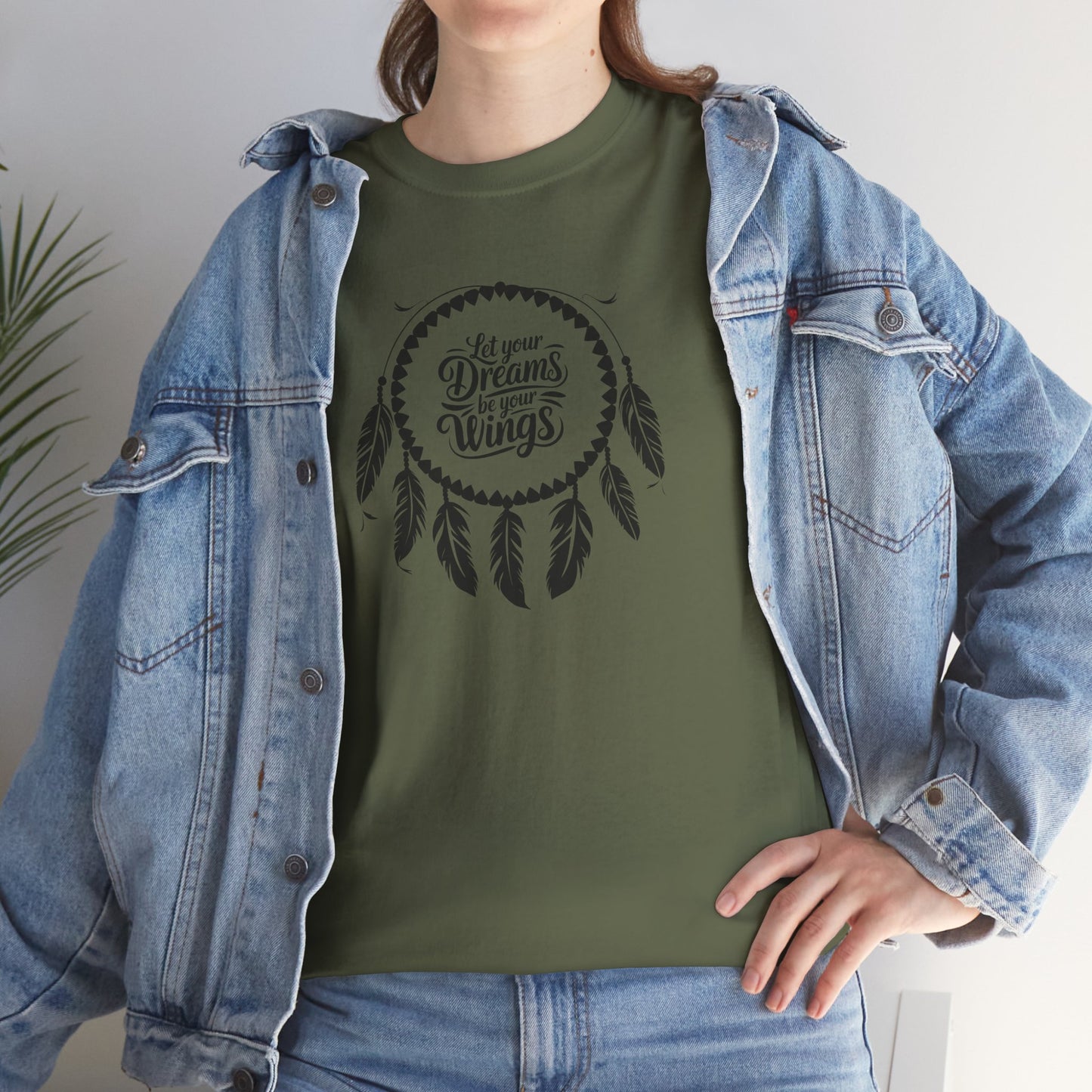 'Let Your Dreams Be Your Wings' Dreams & Wings Unisex Heavy Cotton Tee - Boho T-Shirt, Gift for Dreamers, Spiritual Apparel