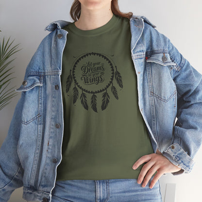 'Let Your Dreams Be Your Wings' Dreams & Wings Unisex Heavy Cotton Tee - Boho T-Shirt, Gift for Dreamers, Spiritual Apparel