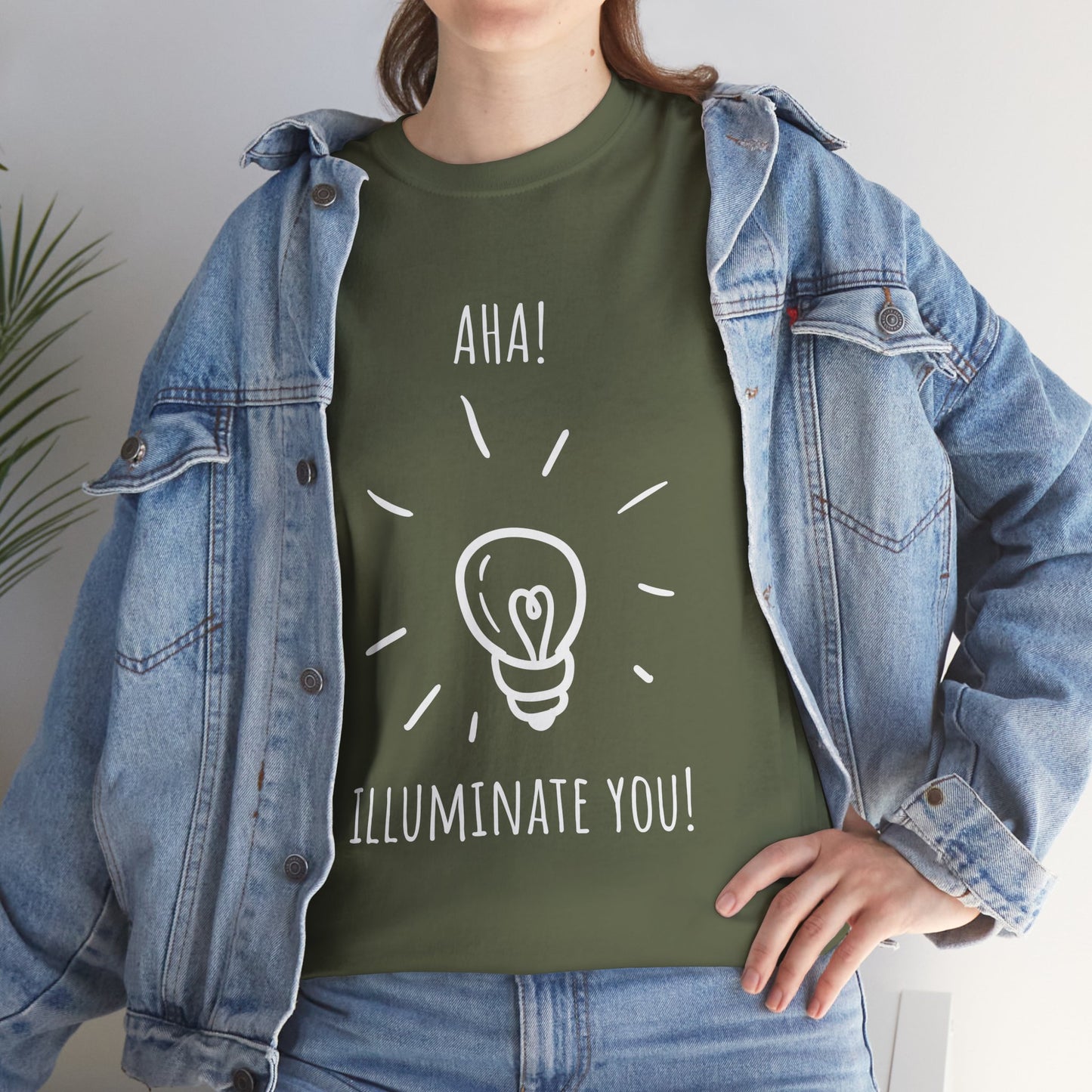 'Aha! Illuminate You' Unisex Heavy Cotton Tee | Funny Graphic Tee for Bright Ideas, Gift for Friends, Creative Shirt