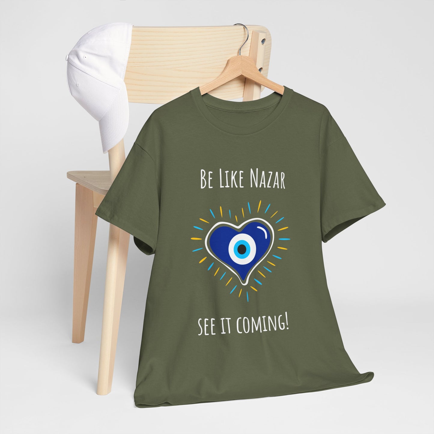 'Be Like Nazar See It Coming' Unisex Tee, T-Shirt for Good Luck, Gift for Friends, Casual Wear, Everyday Essential, Spiritual Vibes