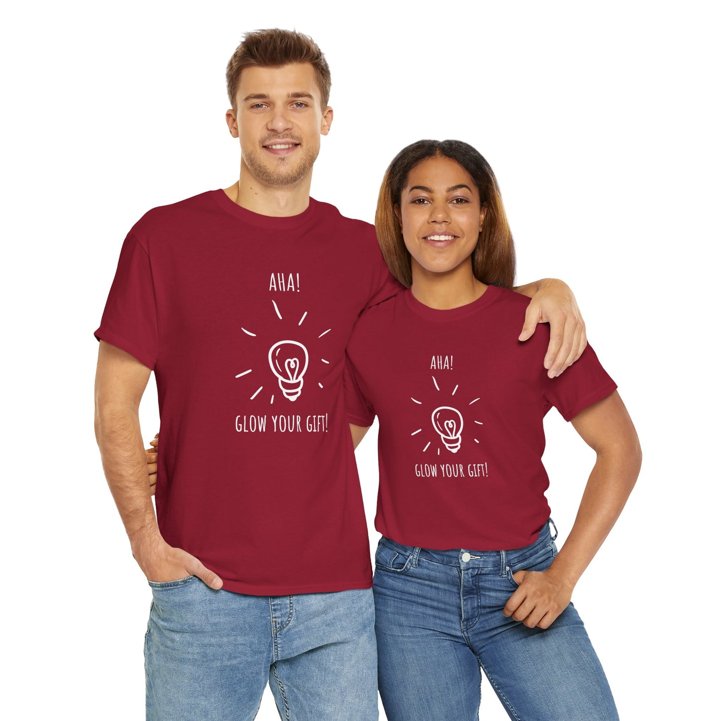 'Aha! Glow Your Gift!' Unisex Heavy Cotton Tee - Fun Graphic Shirt, Gift for Friends, Lightbulb Design, Custom Casual Wear