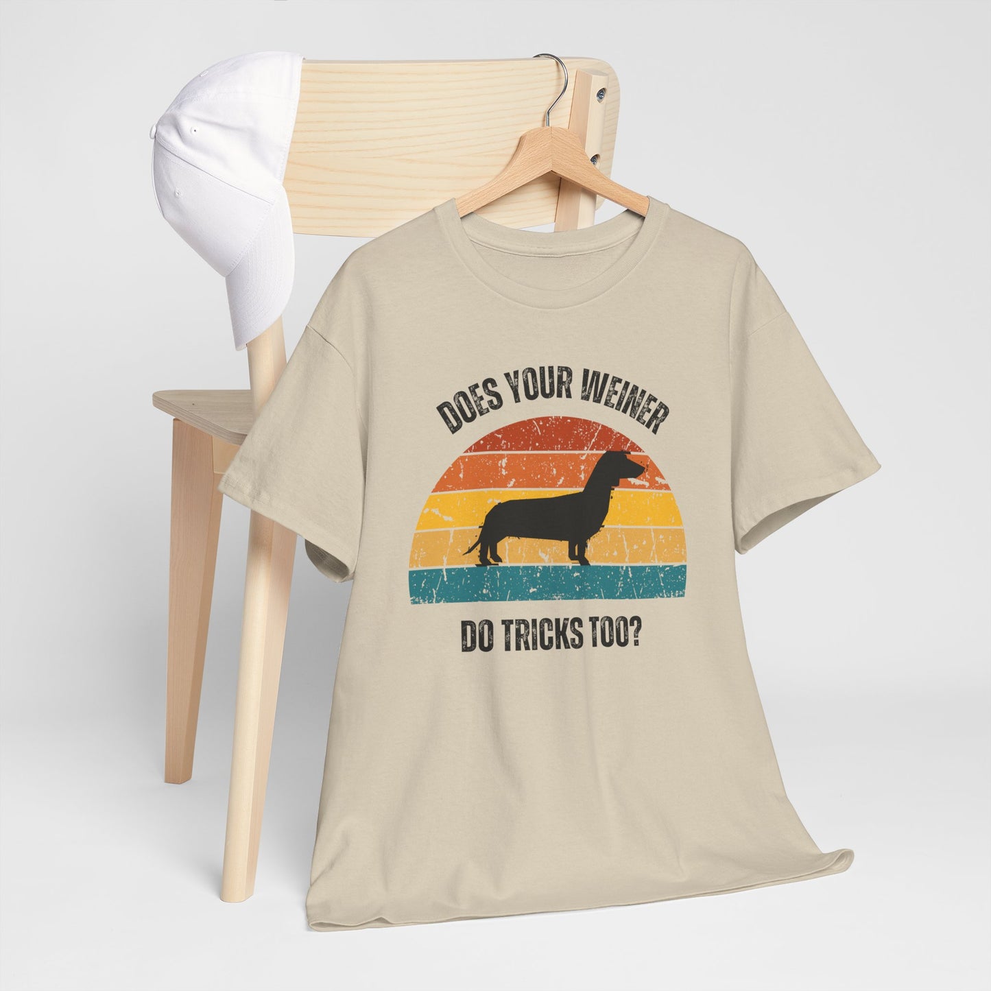 "Does Your Weiner Do Tricks Too?" Dachshund  Funny Dog Lover Tee, Unisex Cotton Shirt, Pet Owner Gift, Humorous Dog T-Shirt
