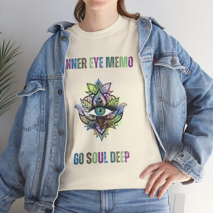 Inner Eye Memo Go Soul Deep Meditation Tee, Unisex Cotton Shirt, Mindfulness Gift, Spiritual T-Shirt, Yoga Apparel