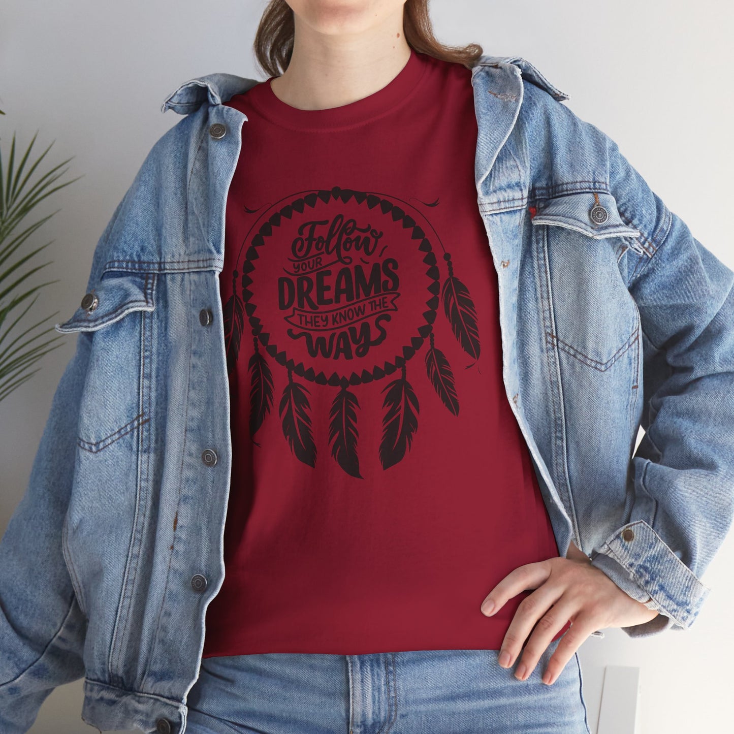 Follow Your Dreams They Know The Way Dream Catcher Unisex Heavy Cotton Tee, Inspirational Graphic T-Shirt, Positive Vibes Apparel, Boho Style Gift