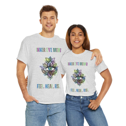 Inner Eye Memo Feel Heal Rise Unisex Heavy Cotton Tee, Spiritual Shirt, Boho T-Shirt for Yoga, Meditation Gift