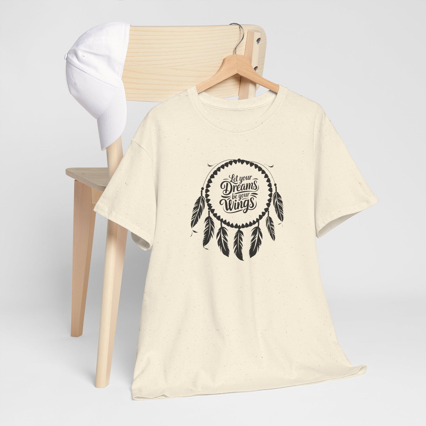 'Let Your Dreams Be Your Wings' Dreams & Wings Unisex Heavy Cotton Tee - Boho T-Shirt, Gift for Dreamers, Spiritual Apparel