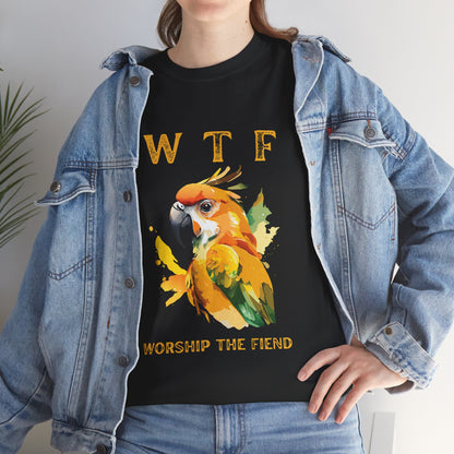 WTF Parrot Sun Conure Unisex Heavy Cotton Tee, Funny Graphic Shirt, Casual Wear, Gift for Animal Lovers, Unique T-Shirt