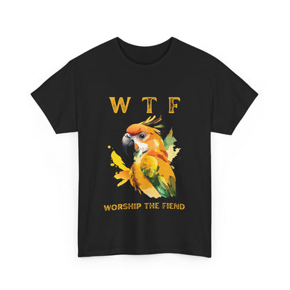 WTF Parrot Sun Conure Unisex Heavy Cotton Tee, Funny Graphic Shirt, Casual Wear, Gift for Animal Lovers, Unique T-Shirt
