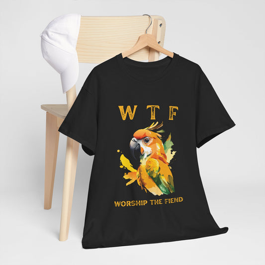 WTF Parrot Sun Conure Unisex Heavy Cotton Tee, Funny Graphic Shirt, Casual Wear, Gift for Animal Lovers, Unique T-Shirt