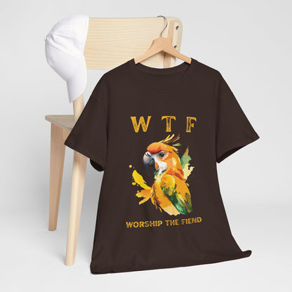 WTF Parrot Sun Conure Unisex Heavy Cotton Tee, Funny Graphic Shirt, Casual Wear, Gift for Animal Lovers, Unique T-Shirt