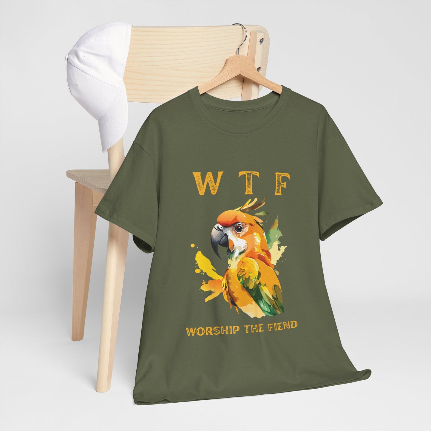 WTF Parrot Sun Conure Unisex Heavy Cotton Tee, Funny Graphic Shirt, Casual Wear, Gift for Animal Lovers, Unique T-Shirt