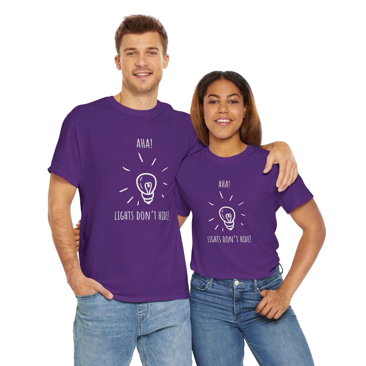Aha! Lights Don't Hide - Unisex Heavy Cotton Tee | Motivational Shirt, Inspirational Gift, Casual Wear, Unique T-Shirt, Statement Apparel